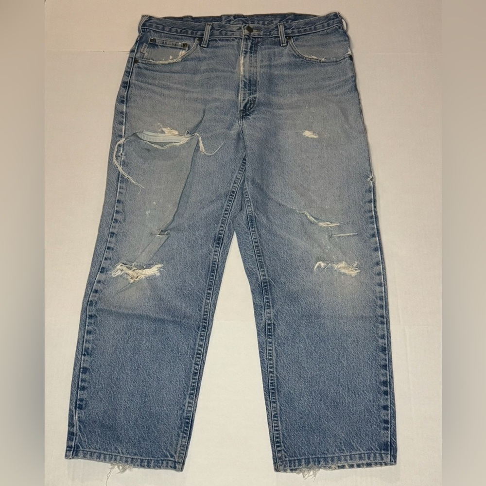 CARHARTT MEN’S SLIM FIT TAPERED LEGS LIGHT WASHED DISTRESSED JEANS